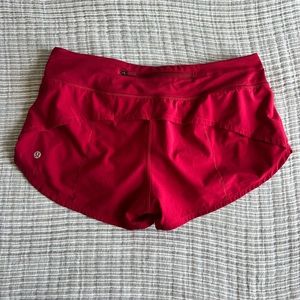 Red lululemon speed up shorts